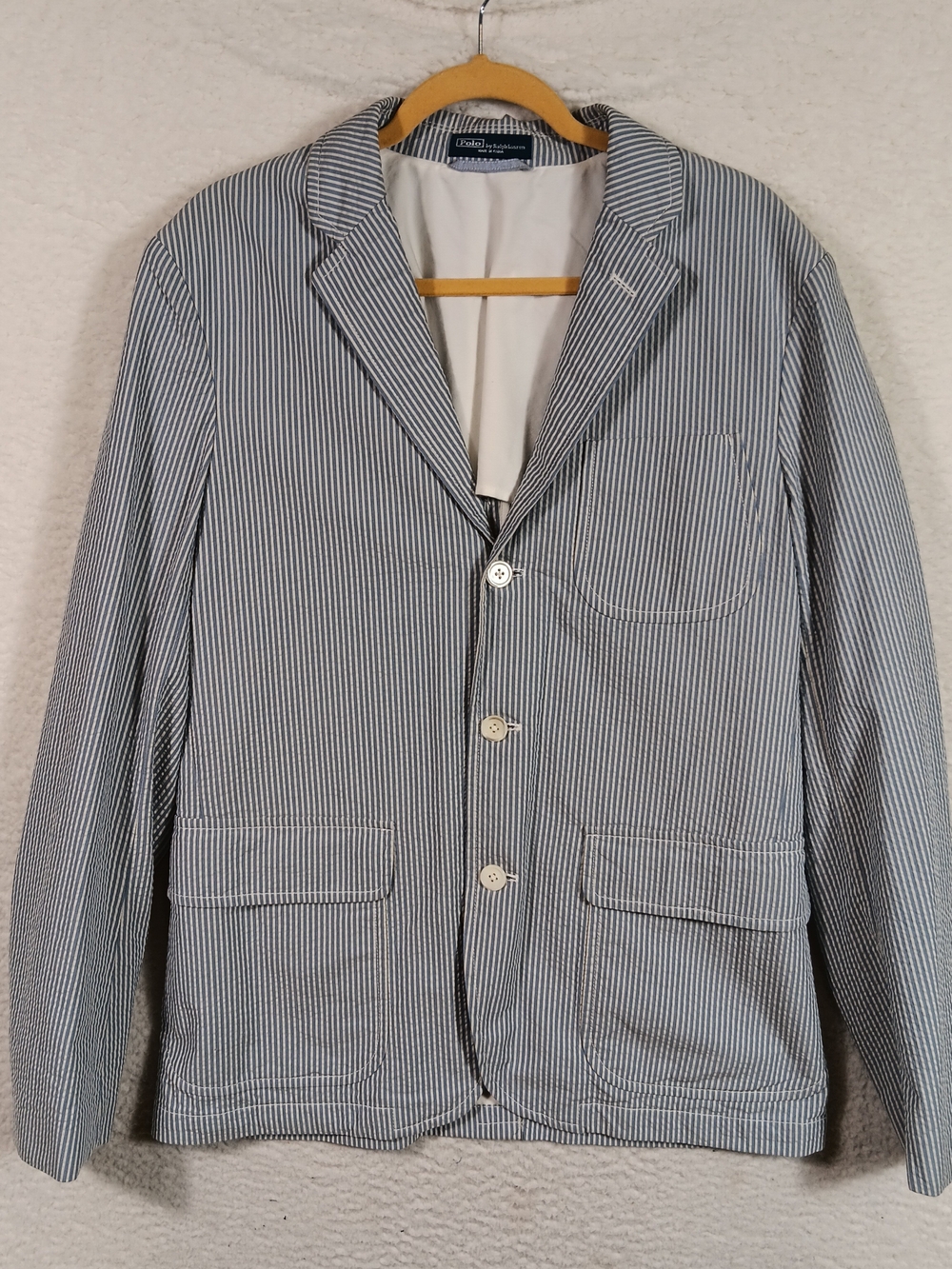 Polo Ralph Lauren Blazer Mens 42R Blue Seersucker Custom FitbSport Coat NWT